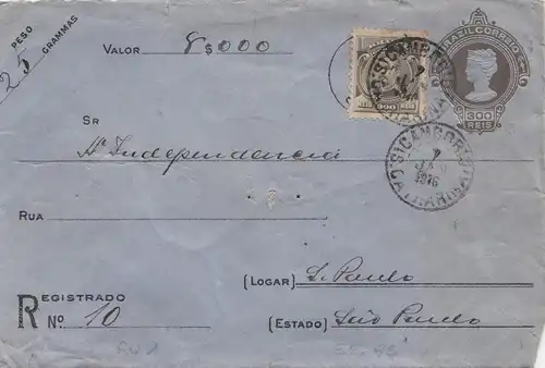 Brazil: 1916: Valor/value cover to Sao Paulo