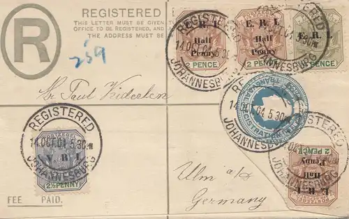 Afrique du Sud: 1904: Recorded cover to Ulm/Germany