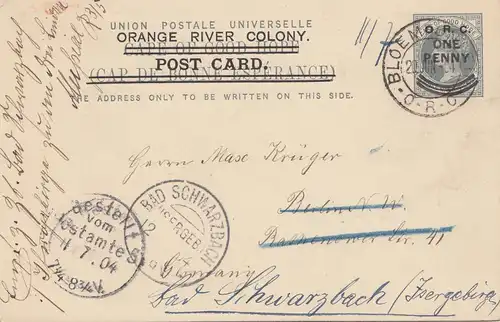 Cape of good hope: 1904 Orange River Colony-post card to Germany-Bad Schwarzbach