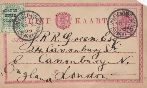 1900: Orange River Colony-post card British Army S-Africa to London