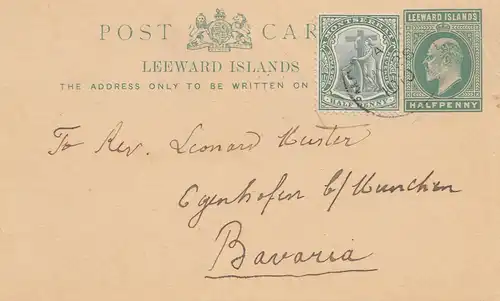 Leeward Islands /Montserat - mixed stamps 1910: post card to Munich/Germany