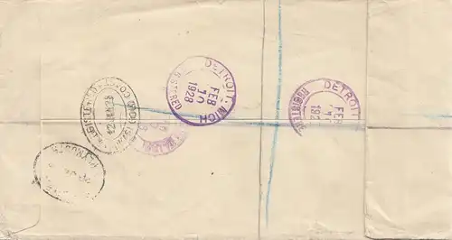 Gold Coast 1928: Registered letter Kumasi to USA Detroit