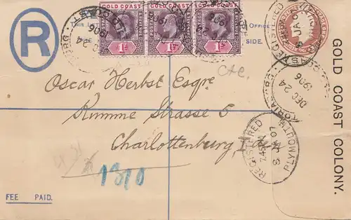 Gold Coast 1907: Colony: Registered letter via Pymouth to Berlin/Charlottenburg
