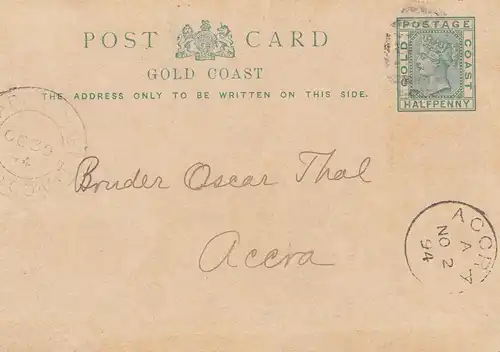 Gold Coast 1894: post card to Accra