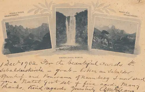 Natal: 1902: post card Drakensberg to Nuremberg/Germany