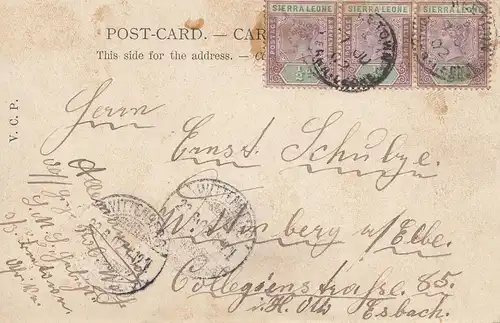 Sierra Leone: 1902 post card Freetown to Wittenberg/Germany