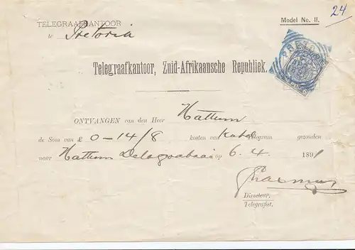 Zuid-Afrique - Telegram Ontvangen 1891 Pretoria