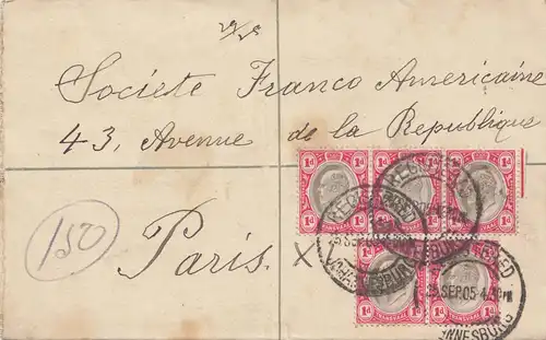 Transvaal 1905: Letter registered Johanisbourg to Paris