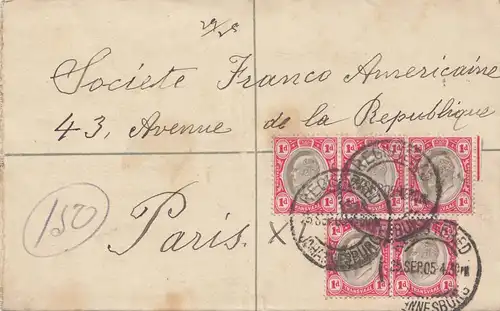 Transvaal 1905: Letter registered Johanisburg to Paris