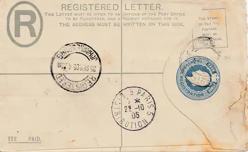 Transvaal 1905: Letter registered Johanisburg to Paris