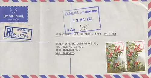Kenia: Registered air mail from Nairobi 1985 to Munich - BMW