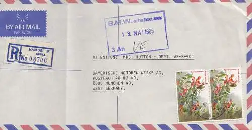 Kenya: Registered air mail from Nairobi 1985 to Munich - BMW