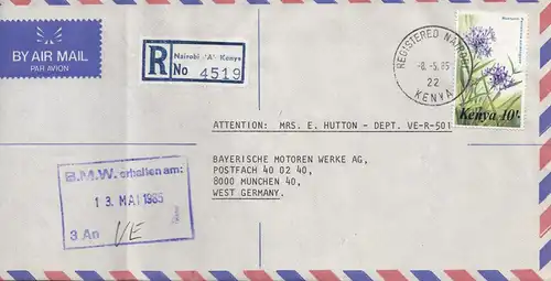 Kenia: 1985: Registered air mail from Nairobi to Munich - BMW