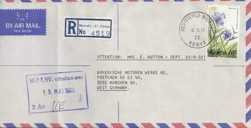 Kenia: 1985: Registered air mail from Nairobi to Munich - BMW