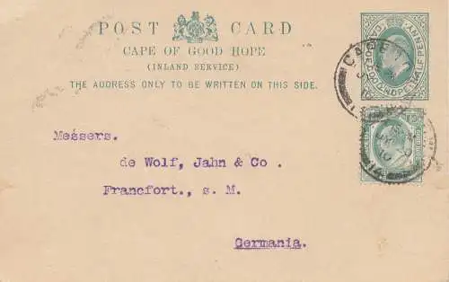 cape of good hope: 1910: Post card to Frankfurt/Germany