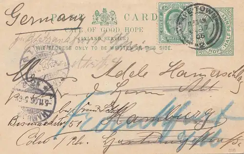 cape of good hope: 1906:  Post card to Hamburg/Germany