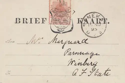 Oranje Vrij État, post-card 1895 to Winburg