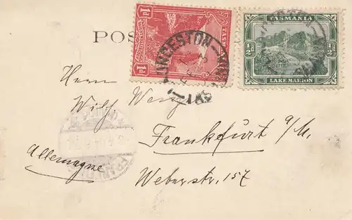 Tasmania: Post card Launceston 1904 to Frankfurt