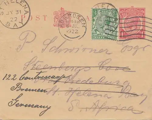 Aberdeen/St. Helena: 1922 post card via Aberdeen to Bremen/Germany