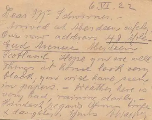 Aberdeen/St. Helena Bay: 1922 post card via Aberdeen to Bremen/Germany