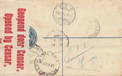 Afrique du Sud: 1919: registered letter from Pretoria to Java - then Sydney