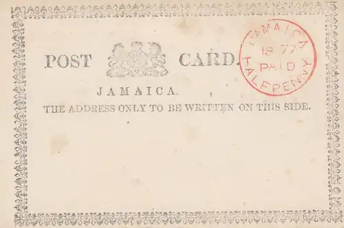 Jamaica: 1877 post card 