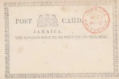 Jamaica: 1877 post card 