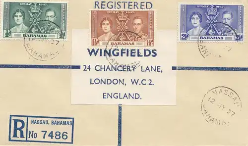 Bahamas: Registered letter 1937 Nassau to London