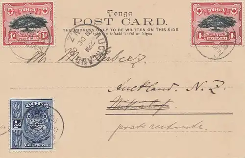 Tonga/Toga: 1900 post card Neiafu Vavalu, to New Zealand
