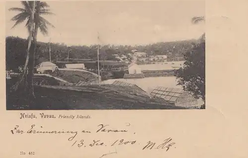 Tonga/Toga: 1900 post card Neiafu Vavalu, to New Zealand