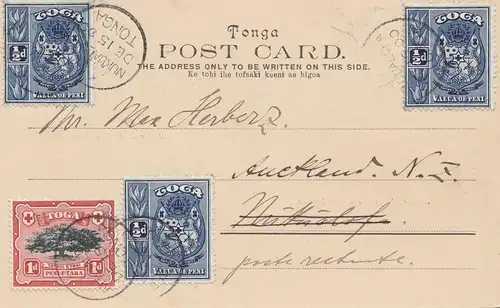 Tonga/Toga: 1900 post card Lifuka to New Zealand