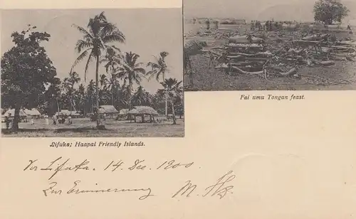 Tonga/Toga: 1900 post card Lifuka to New Zealand