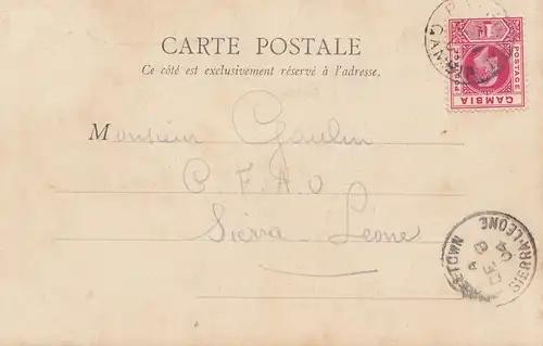Gambiua: post card 1904 - Matam/Sudan to Sierra Leone
