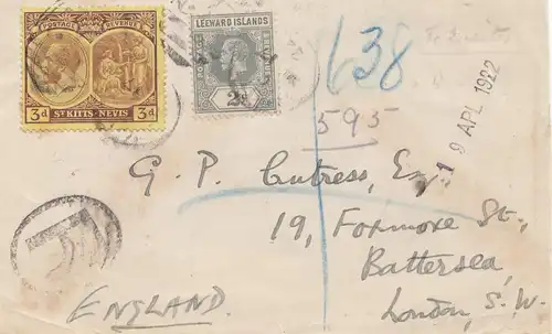 Leeward Islands: 1922 registered to Battersea/Londres