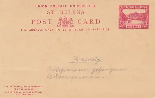 Sainte-Hélène. Post card with signature of captures General Boers (Buren)