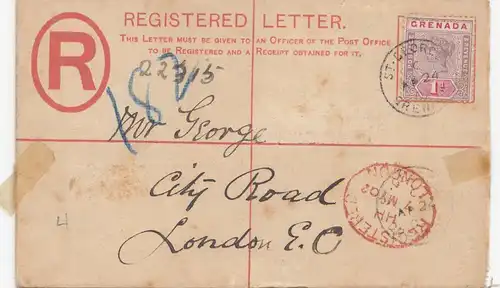 Grenada: 1924 St. George registered letter to London