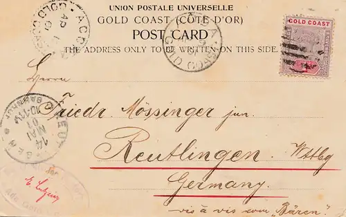 Gold Coast: Post card Accra 1901 to Germany/Reutlingen