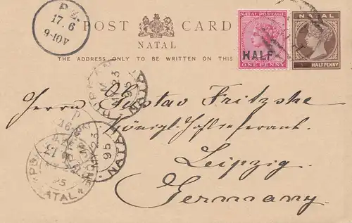 Natal: postcard 1895 to Leipzig