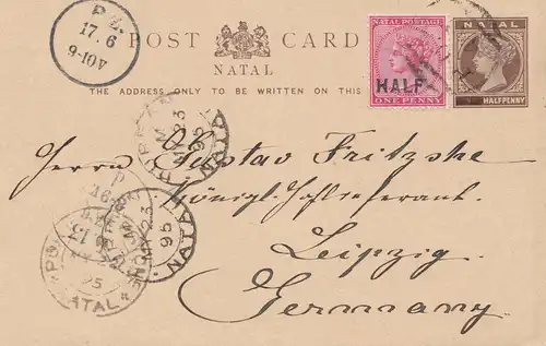 Natal: postcard 1895 to Leipzig.