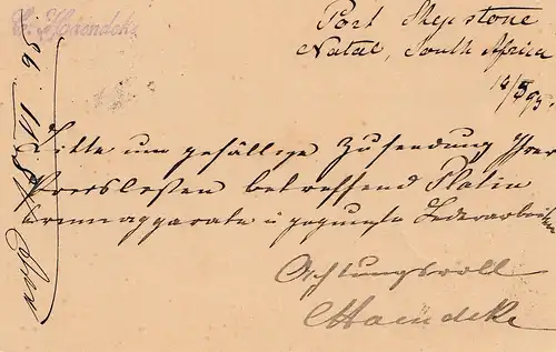 Natal: postcard 1895 to Leipzig