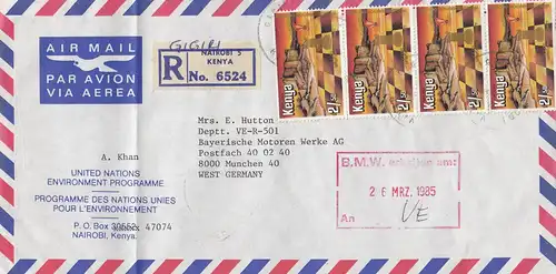 Kenya: Registered letter Nairobi to BMW München 1985