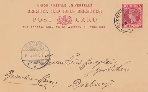 Bermuda: 1909: post card to Dieburg