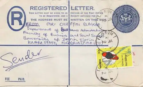 Nigeria: Registered letter Ilorini to BMW Germany 1985