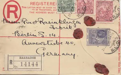Barbade: Registered letter 1928 to Berlin