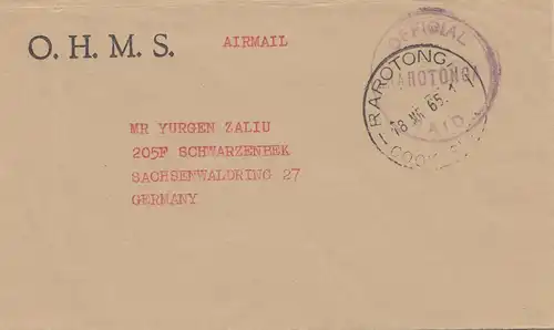 Cook Islands: Rarotonga 1965 to Schwarzenbeck/Germany