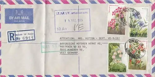 Kenya: Registered letter Nairobi 1984 to BMW Munich