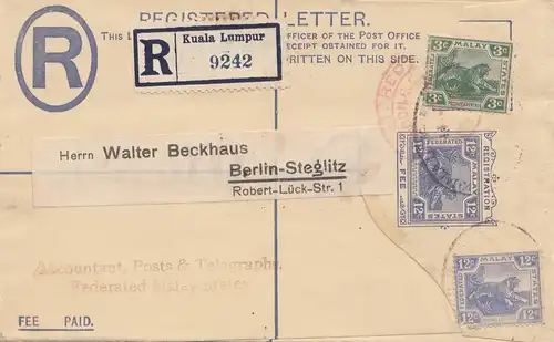 Malay: 1925: Registered Kuala Lumpur to Berlin