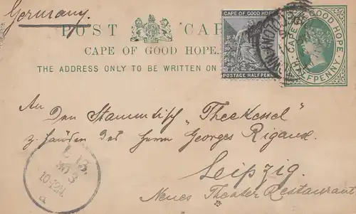 Cape of good hope: post card 1896 to Leipzig