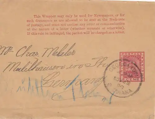 British Guiana: wrapper 1889 Georgetown to Mühlhausen/Germany