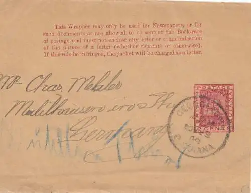 British Guiana: wrapper 1889 Georgetown to Mühlhausen/Germany